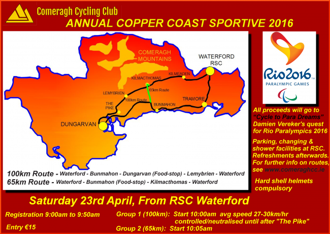 Annual Copper Coast Sportive 2016, Saturday 23rd April