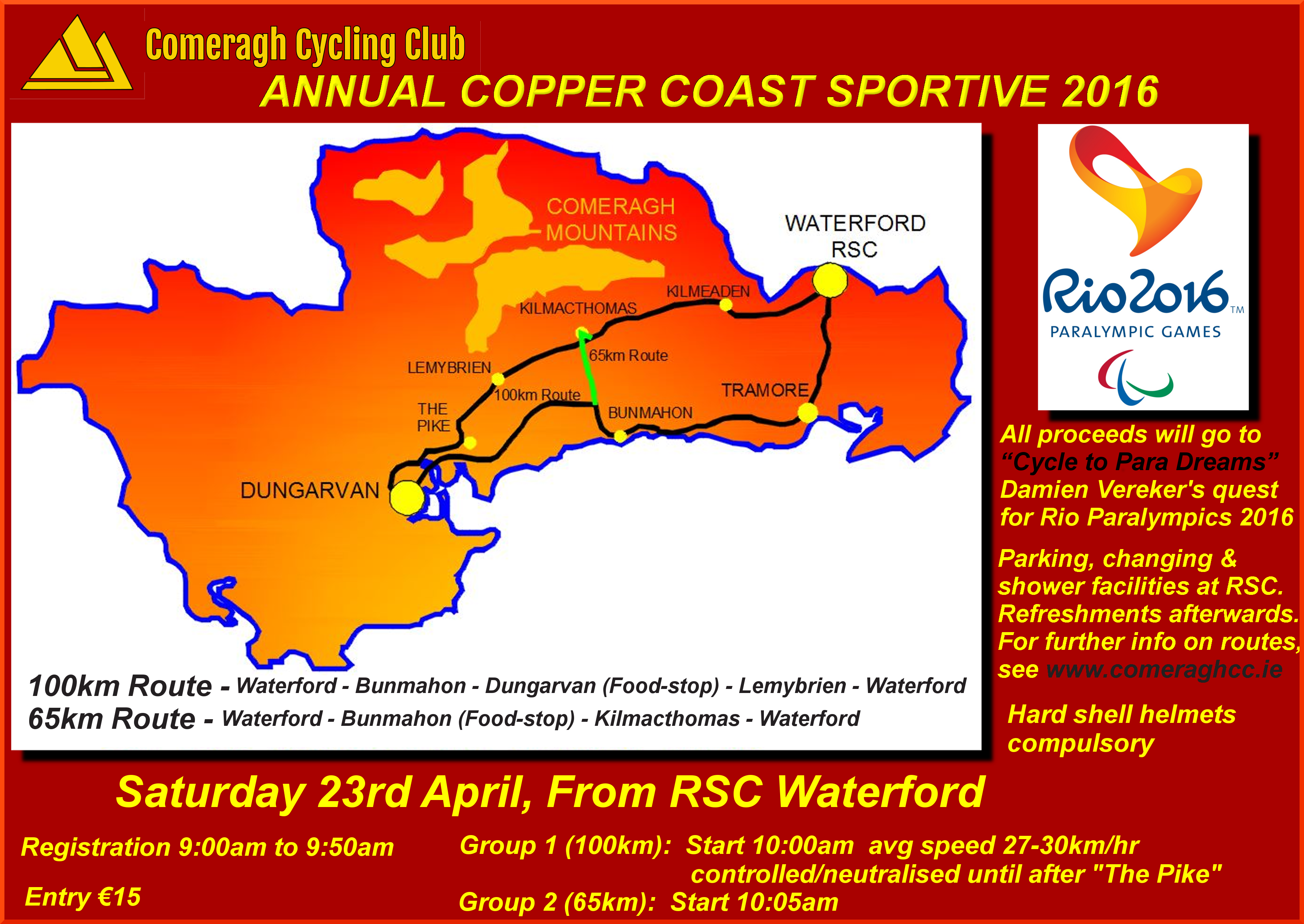 Annual Copper Coast Sportive 2016, Saturday 23rd April